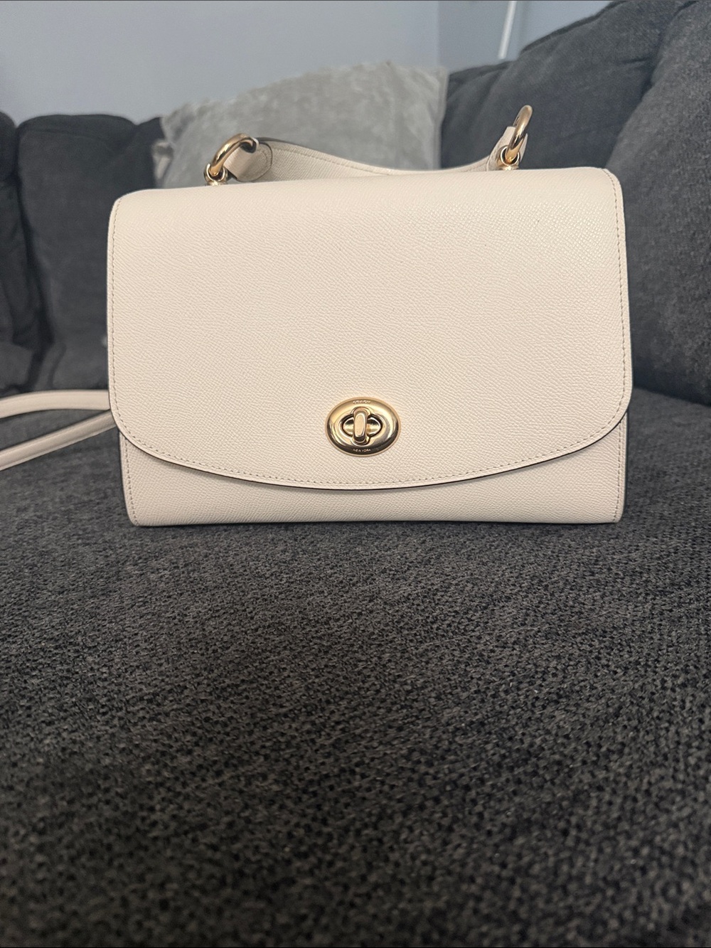 Cream Crossbody Shoulder Bag with Gold Hardware